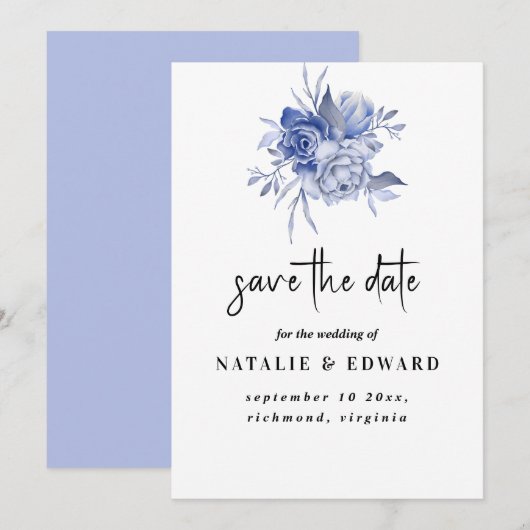 Save The Date roses bleues rustiques poussiéreuses et autres fle (Devant / Derrière)