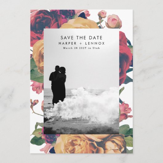 Save The Date Roses Boho Moderne - Photo Modifiable (Devant)