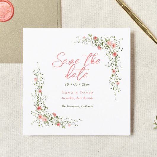 Save The Date Roses botaniques chic Élégant Mariage de script