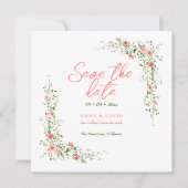 Save The Date Roses botaniques chic Élégant Mariage de script (Devant)