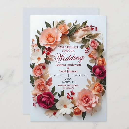 Save The Date Roses de la couronne de fleurs marguerites mariage (Devant / Derrière)