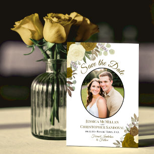 Save The Date Roses dorées Élégant Floral Boho Mariage Photo