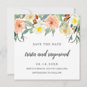 Save The Date Roses en aquarelle florale pêche botanique