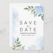 Save The Date Roses et bourgeons bleus (Devant / Derrière)