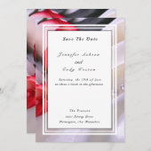 Save The Date Roses et perles roux Rose Mariage de crème rouge (Devant / Derrière)