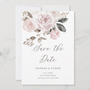 Save The Date Roses et pivoines roses   Mariage aquarelle