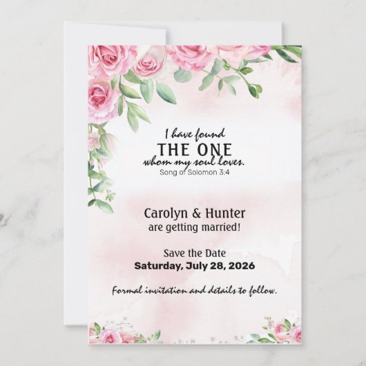 Save The Date Roses et versets roses (Devant)