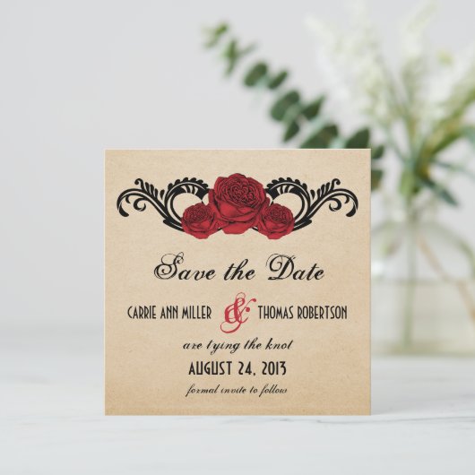 Save The Date Roses gothique Swirl Enregistrer la date Invitatio (Debout devant)