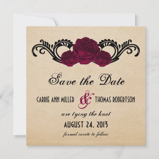 Save The Date Roses gothique Swirl Enregistrer la date Invitatio (Devant)