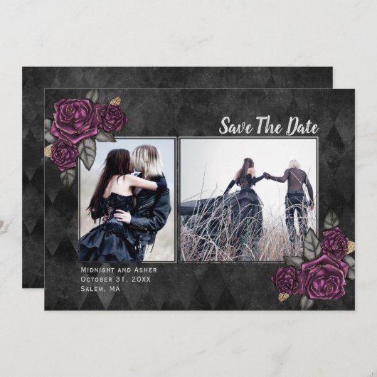 Save The Date Roses gothiques 2 Photo Black Wedding Enregistrer (Devant / Derrière)
