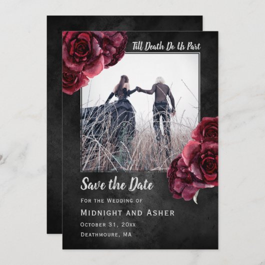 Save The Date Roses gothiques foncés sauvez la date (Devant / Derrière)