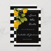 Save The Date Roses jaunes sur bandes noires et blanches (Devant / Derrière)