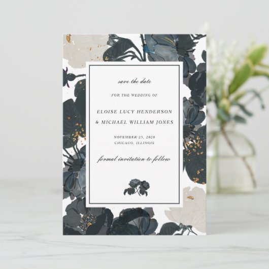 Save The Date Roses noires et blanches Enregistrer la date (Debout devant)