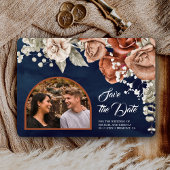 Save The Date Roses orange brûlé Terracotta Floral Navy Mariage