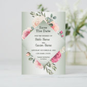 Save The Date Roses pêche rose Géométrique vert rustique (Debout devant)