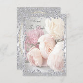 Save The Date Roses romantiques & Diamants 70e Enregistrer la da (Devant / Derrière)