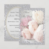 Save The Date Roses romantiques & Diamants 90e Enregistrer la da (Devant / Derrière)