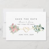 Save The Date Roses rose pâle et Mariage vert (Devant)