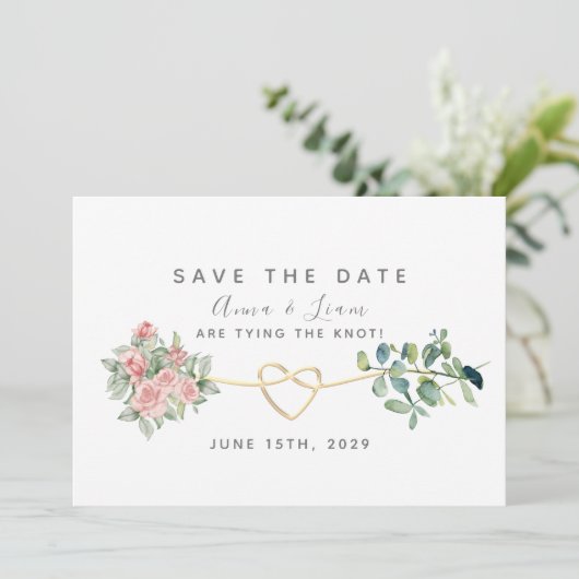 Save The Date Roses rose pâle et Mariage vert (Debout devant)