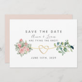 Save The Date Roses rose pâle et Mariage vert (Devant / Derrière)