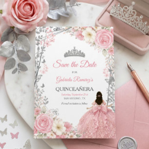 Save The Date Roses roses blush dorées Quinceañera Enregistrer