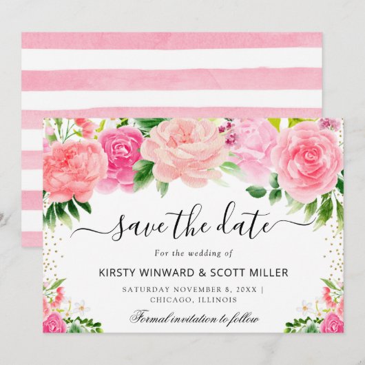 Save The Date Roses Roses Été Fleurs Mariage (Devant / Derrière)