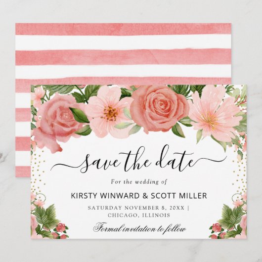 Save The Date Roses Roses Été Fleurs Mariage (Devant / Derrière)