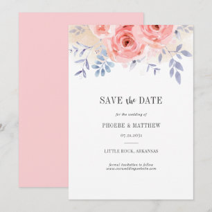 Save The Date Roses roses tombés aquarelle feuillage lilas flora