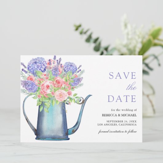 Save The Date Roses roses violettes violet Mariage Hydrangea (Debout devant)