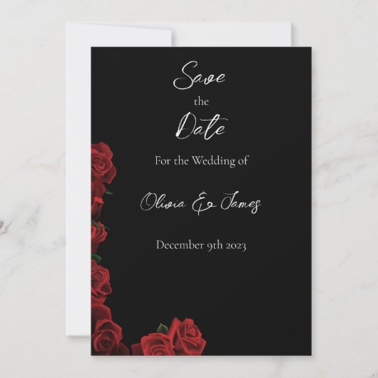 Save The Date Roses rouges Blanc noir Elégance intemporelle (Devant)