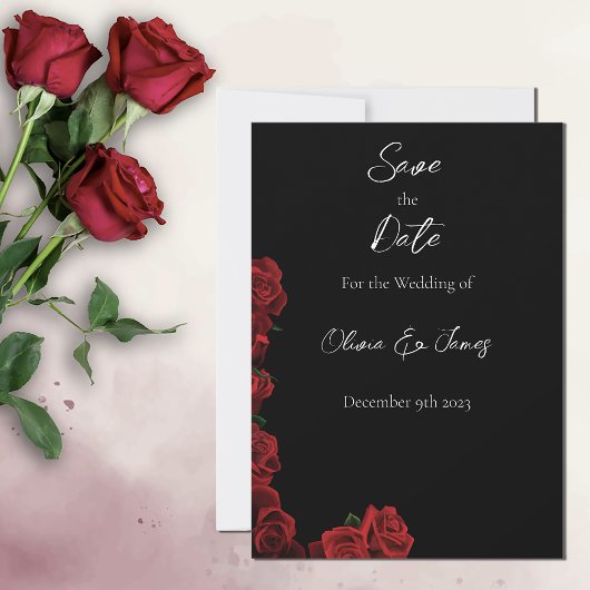 Save The Date Roses rouges Blanc noir Elégance intemporelle