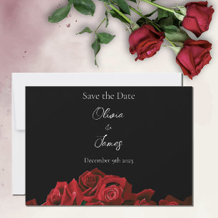 Save The Date Roses rouges Blanc noir Elégance intemporelle