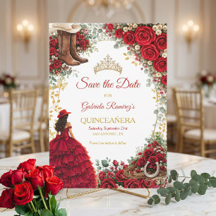 Save The Date Roses Rouges de l'Ouest Pays Doré Quinceañera