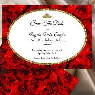 Save The Date Roses Rouges Élégantes et Début de 18 Ans en Or