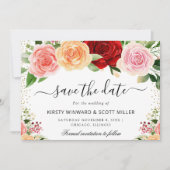Save The Date Roses Rouges et Oranges Fleurs d'Été Mariage (Devant)