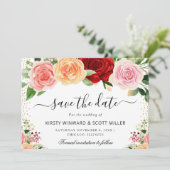 Save The Date Roses Rouges et Oranges Fleurs d'Été Mariage (Debout devant)