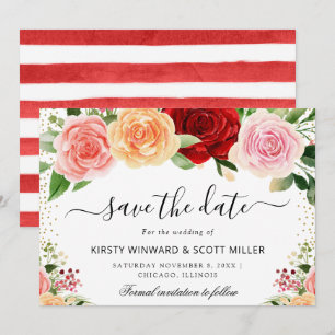 Save The Date Roses Rouges et Oranges Fleurs d'Été Mariage