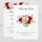 Save The Date Roses rouges et roses de mariage Crucifix religieu (Devant / Derrière)