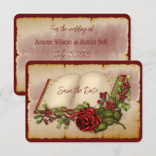 Save The Date Roses rouges étincelants sur les pages de la Bible