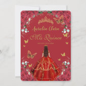 Save The Date Roses Rouges Fleurs Gown Gold Butterfly Quinceañer (Dos)