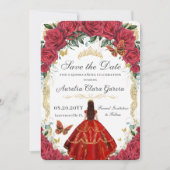 Save The Date Roses Rouges Fleurs Gown Gold Butterfly Quinceañer (Devant)