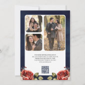 Save The Date Roses Rouges Fleurs Photo Code QR Mariage Bleu Mar (Dos)