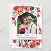 Save The Date Roses Rouges Fleurs Photo Mariage (Devant)