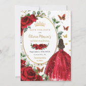 Save The Date Roses rouges Floral Princesse robe or Quinceañera (Devant)