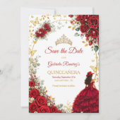 Save The Date Roses Rouges Papillons Dorés Quinceañera (Devant)