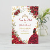 Save The Date Roses Rouges Papillons Dorés Quinceañera (Debout devant)