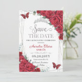 Save The Date Roses rouges Papillons en argent Quinceanera Sweet (Debout devant)