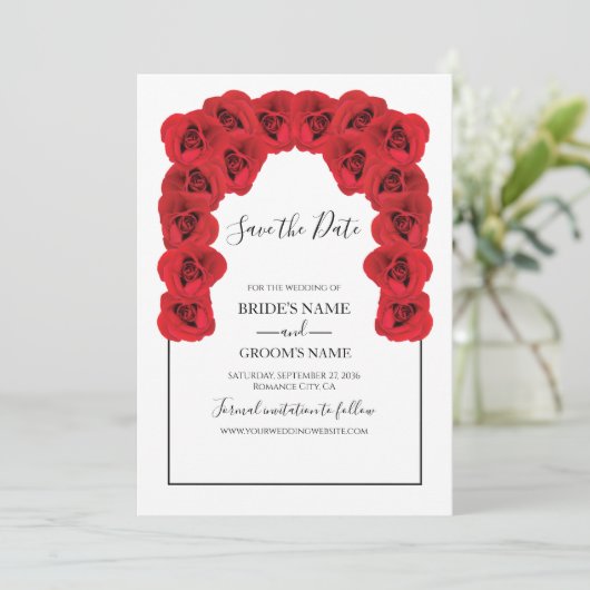 Save The Date Roses Rouges Rustiques Mariage Enregistrer La Date (Debout devant)
