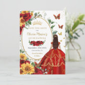 Save The Date Roses rouges Tournesol Princesse Or Quinceañera (Debout devant)