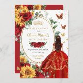 Save The Date Roses rouges Tournesol Princesse Or Quinceañera (Devant / Derrière)